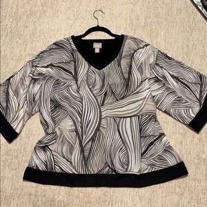 Chico's Sz 2 Large 12 lightweight flowy top dolman sleeves Brown black cream